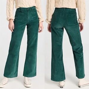 Faherty Green Corduroy Flare Pants
